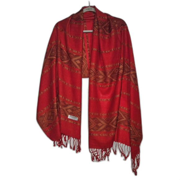 pashmina Accessories - Pashmina Cashmere Handwoven Wrap 72X28 Finged Geometric Pattern XL